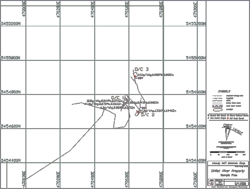 Skillet Creek exploration map with 3 exploratory drill targets